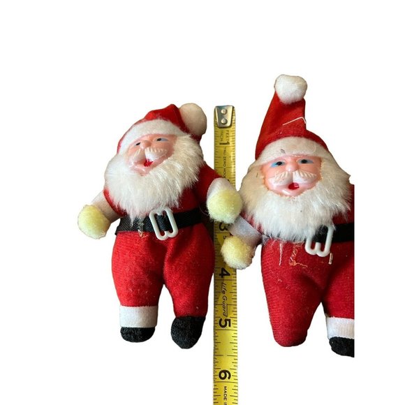 Vintage Felt Santa Claus Christmas Ornament Plastic Face MCM Lot Of 2 AS-IS - Picture 6 of 7